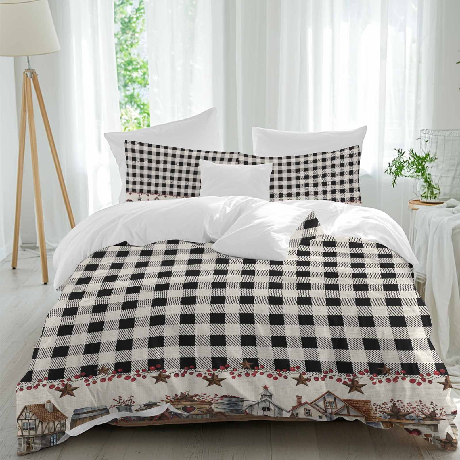 Country Barn Duvet Cover Set Queen Size, House Bucket Farmhouse Black ...