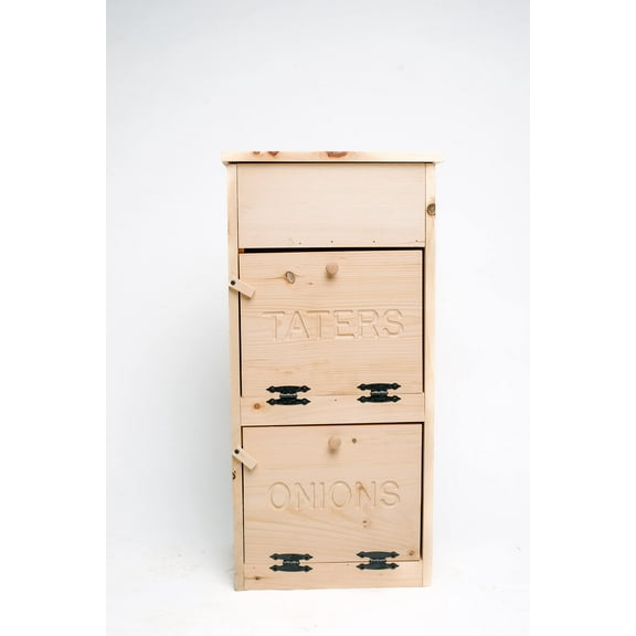 Country Barn Gifts Amish Made Unfinished Pine 2 Door Potato and Onion with Bread Compartment for Kitchen Storage