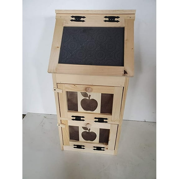 Country Barn Gifts Amish Made Unfinished Pine 2 Door Vegetable Box with Bread Compartment for Kitchen Storage