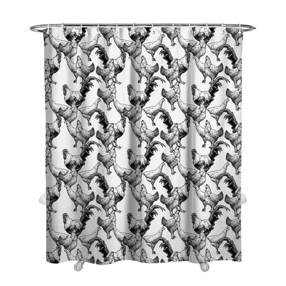 Country Barn & Rooster Shower Curtain 72" x 84" - Vintage Rustic Chicken Design Waterproof Machine Washable Bath Drape
