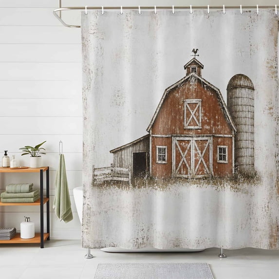 Country Barn Shower Curtains for Bathroom, Modern Rustic House Harvest Farmhouse Waterproof Fabric Shower Curtain, Decorative Bathroom Curtain for Bathtub, 72"x72", No Hooks Included