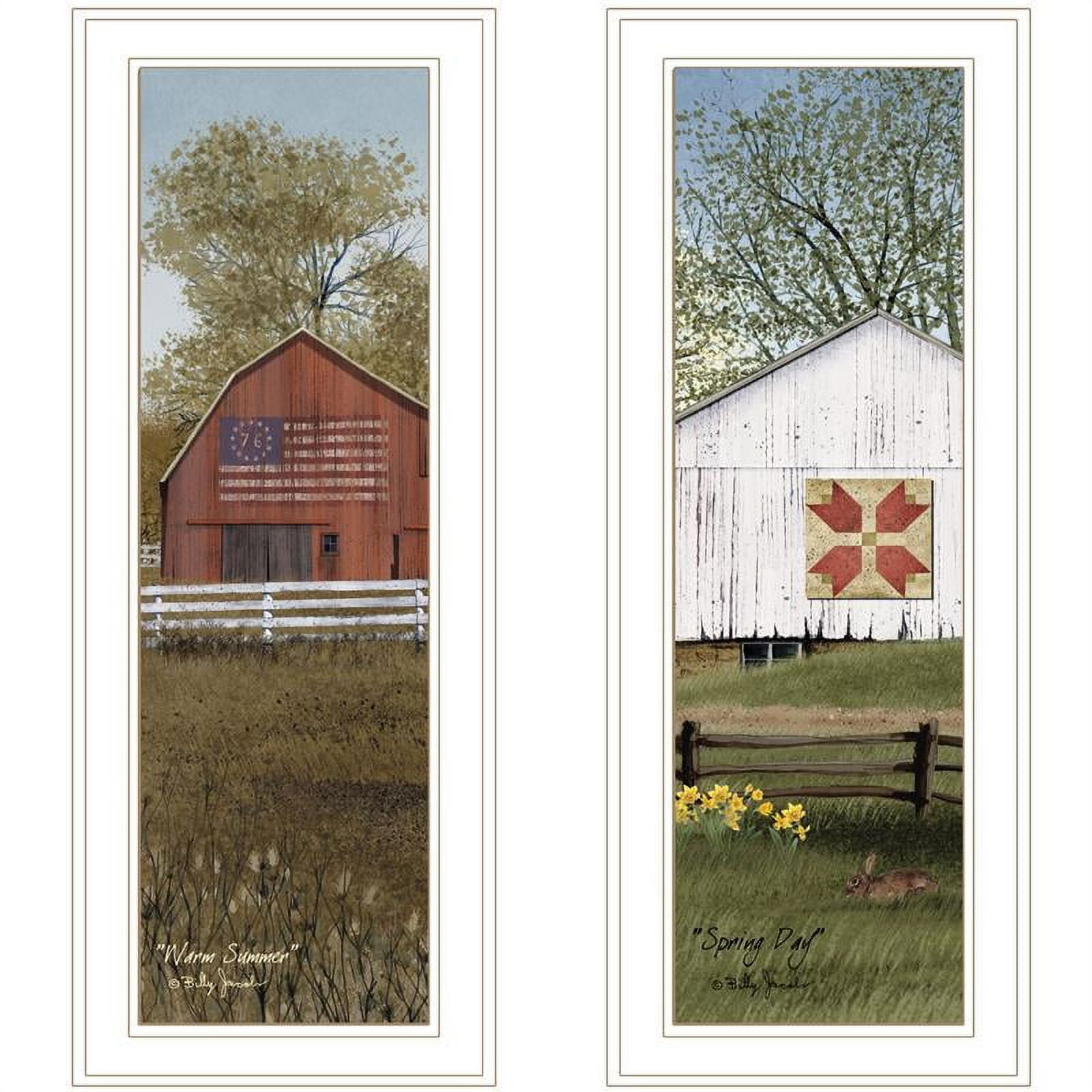 21" x 9" White Framed Country Barn Canvas Prints