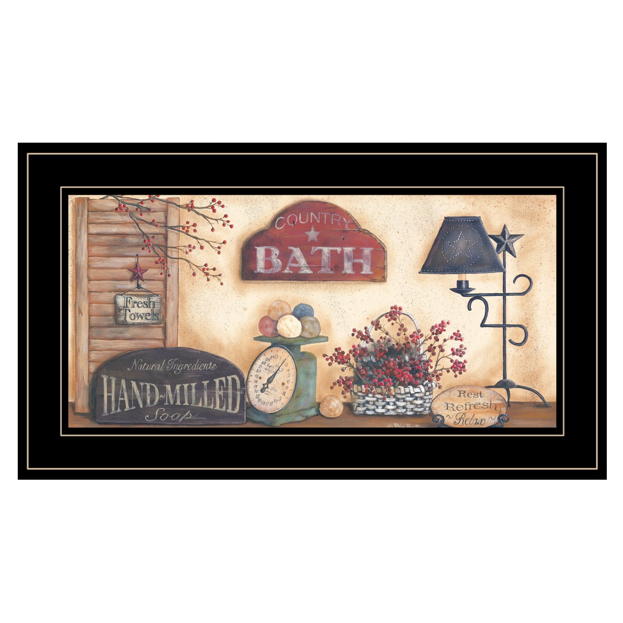 Country Bath Multi-Color Canvas Print with Black Frame