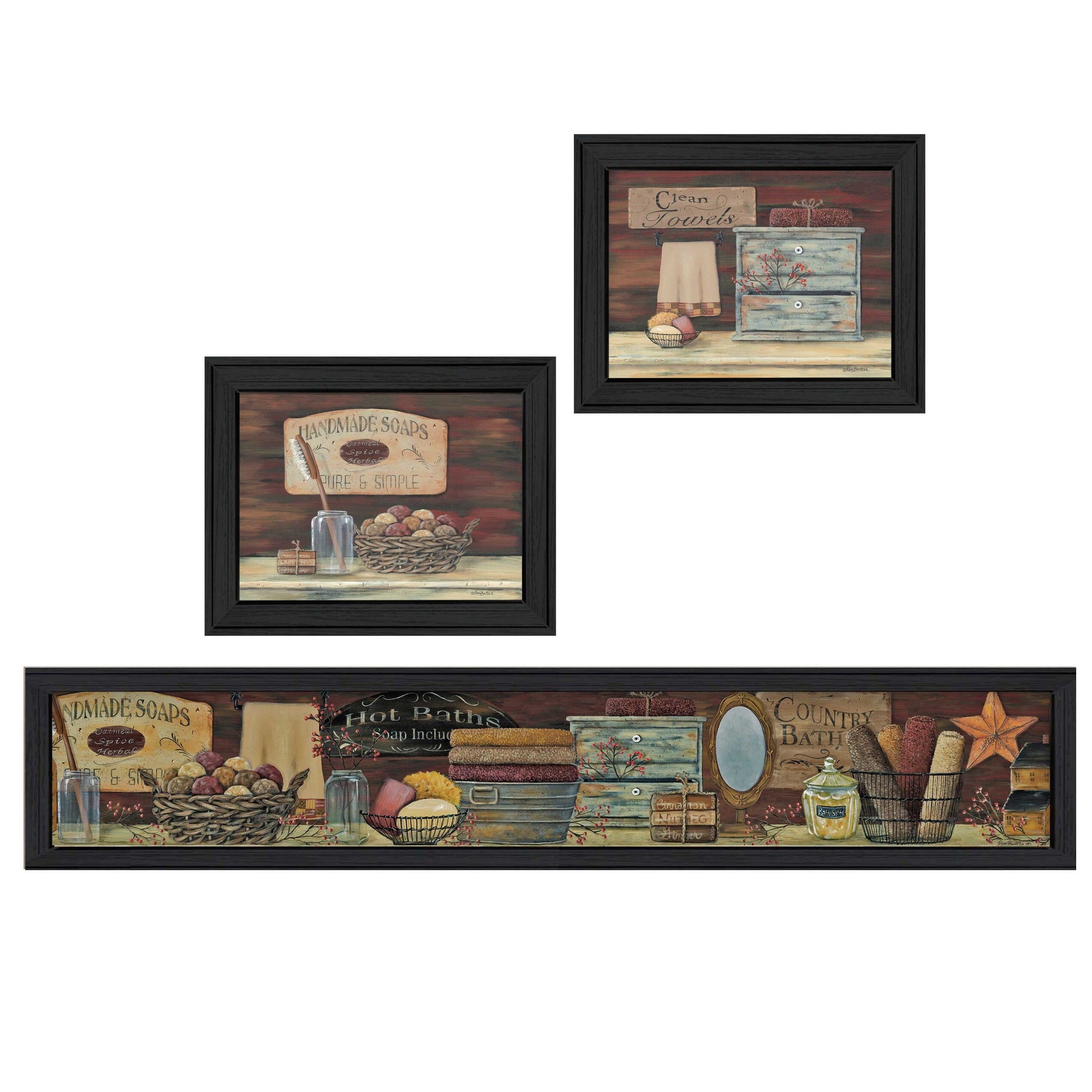 Country Bath II Rustic Multi-Color Canvas Wall Art Set