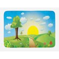 thumbnail image 1 of Country Bath Mat, Landscape of Hills Covered with Green Grass and Colorful Flowers with Sunrise View, Plush Bathroom Decor Mat with Non Slip Backing, 29.5" X 17.5", Multicolor, by Ambesonne, 1 of 2