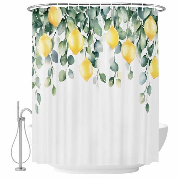 Country Bathroom Shower Curtains with Hooks, Yellow Lemon Fruit Farm Waterproof Fabric Washable Shower Curtain for Home Hotel Bathtub Decor 72x84 Inch