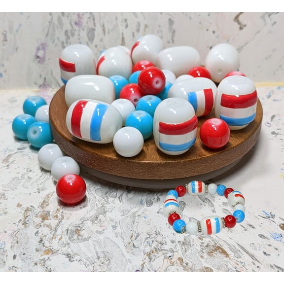 Country Beads For Bracelet, Luxembourg Flag Glass Beads Bulk For Jewelry Making, Preschool Supplies For Kids, Gift For Beader, 40 pcs