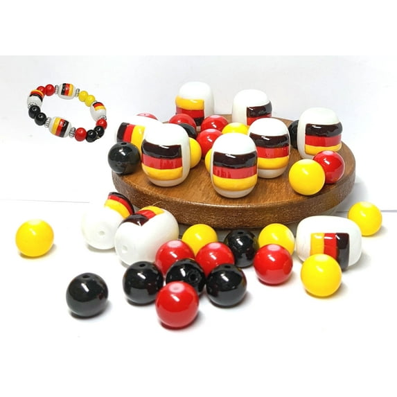 Country Beads for Bracelet, German Flag Glass Beads Bulk for Jewelry Making, Craft DIY Supplies for Youth, Gift for Beader, 40 pcs