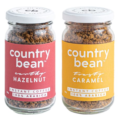 Country Bean Instant Coffee Powder With Hazelnut And Caramel Flavours, 50G - Pack Of 2, Jar