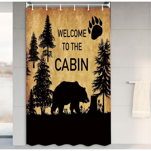 Country Bear RV Shower Curtain, Wild Animal Forest Decor Rustic Cabin Shower Curtains Bathroom Waterproof Cloth 36x72 Inch, Hooks Included