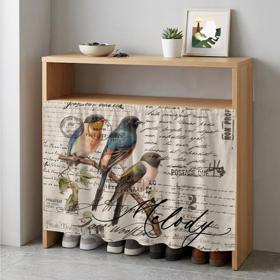 Country Birds Cabinet Curtain 35"Wx35"L,Dustproof Under Sink Skirt W/ Self Adhesive Tape,Envelope Postmark Vintage Farmhouse Botancial Cabinet Curtain Cover for Kitchen Sink,Bathroom Vanity