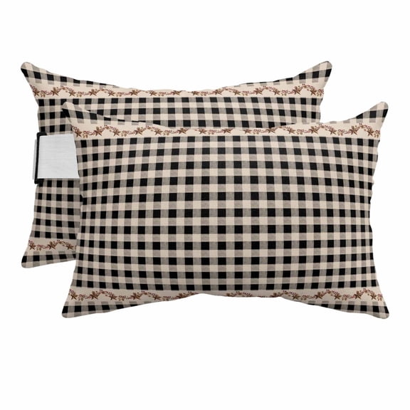 Country Black Buffalo Plaid Outdoor Chaise Lounge Pillows Retro Star Berries Vine Linen Texture Lumbar Pillows with Insert Adjustable Elastic Strap Headrest Pillow for Recliner 2 Pack 12x20 Inch