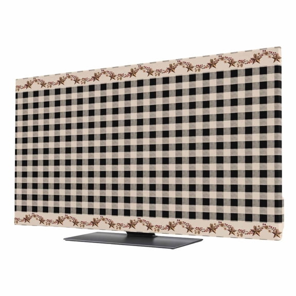 Country Black Buffalo Plaid TV Dust Cover 24 Inch, Retro Star Berries Vine Linen Texture Computer Monitor Cover Dustproof Stretchable Indoor TV Screen Protector for LED LCD Universal Monitors