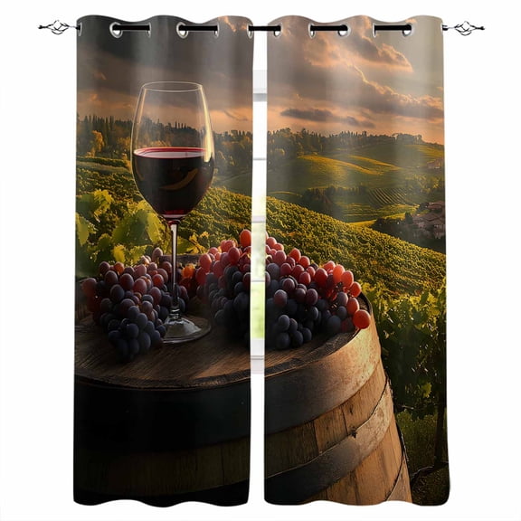 Country Blackout Curtains for Bedroom Living Room Darkening Curtains 63 Inches Long Grapes Casks Wine Farmhouse Window Curtain 2 Panels Set Thermal Insulated Window Treatment Grommet Drapes 42"x63"