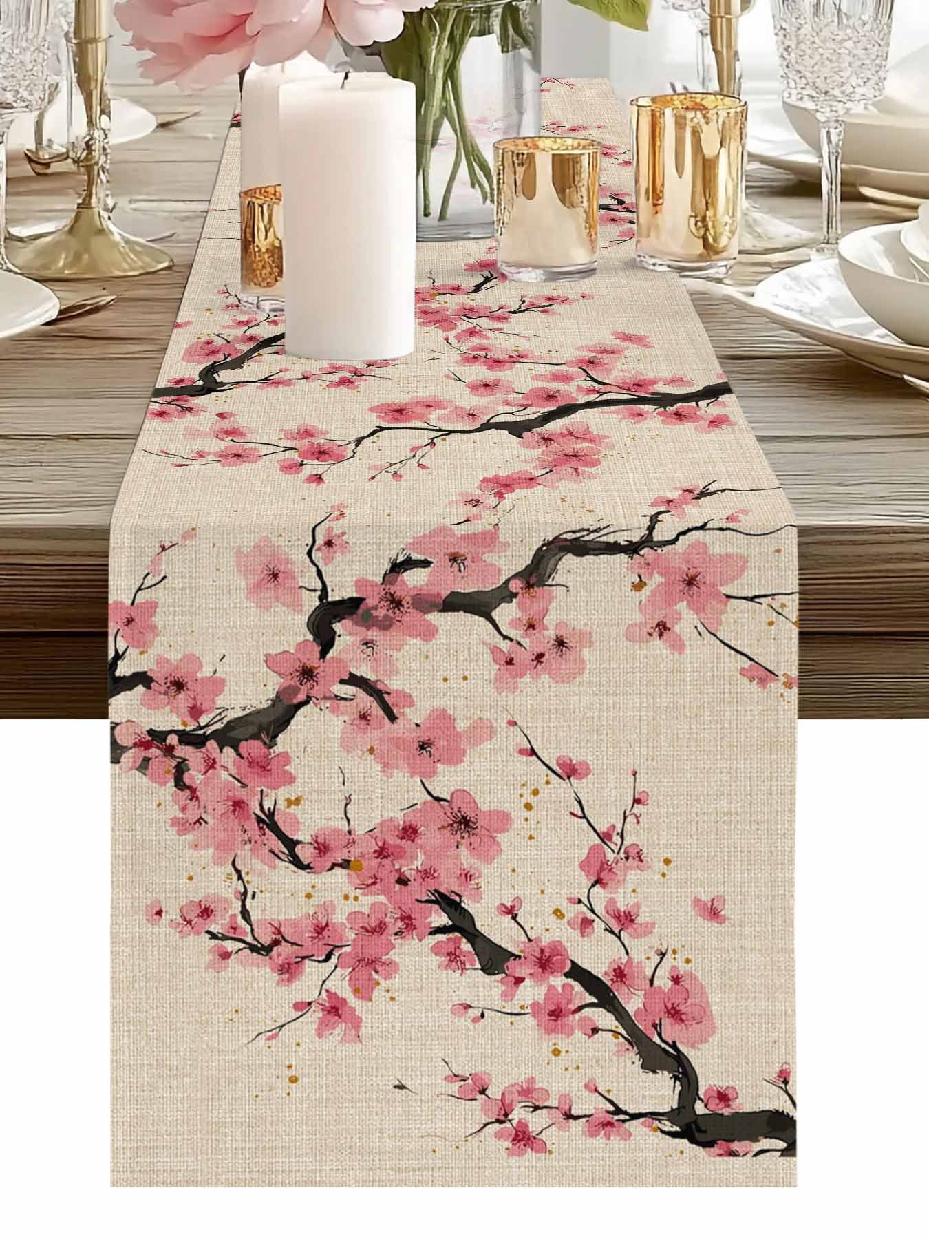 Country Blossom Cherry Flower Table Runner-36 Inch Long Spring Pink ...