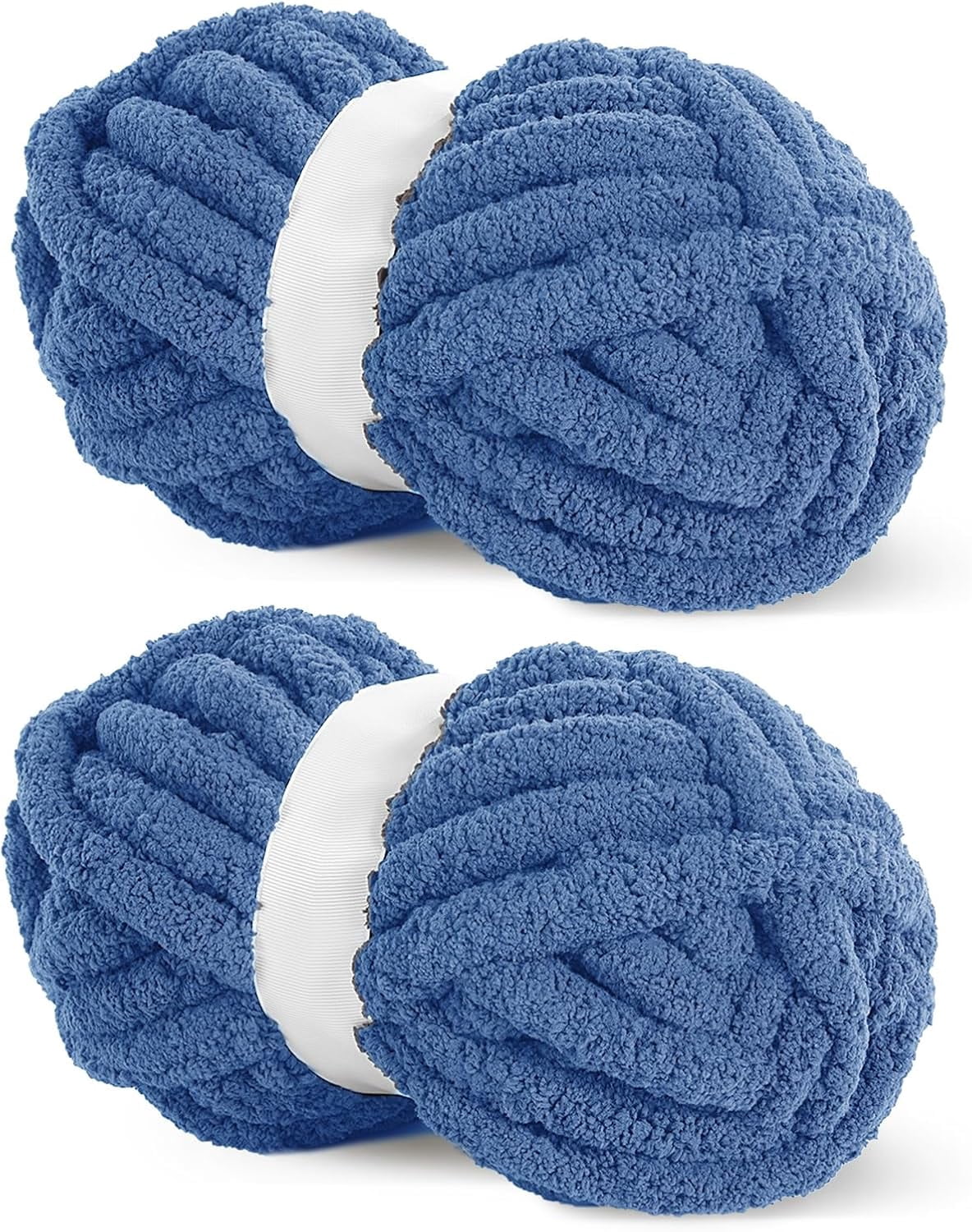 Country Blue Chunky Chenille Yarn for Crocheting, Bulky Thick Fluffy Yarn for Knitting,Super Bulky Chunky Yarn for Hand Knitting Blanket, Soft Plush Yarn, 2 Jumbo Pack (27 yds,8 oz Each Skein)