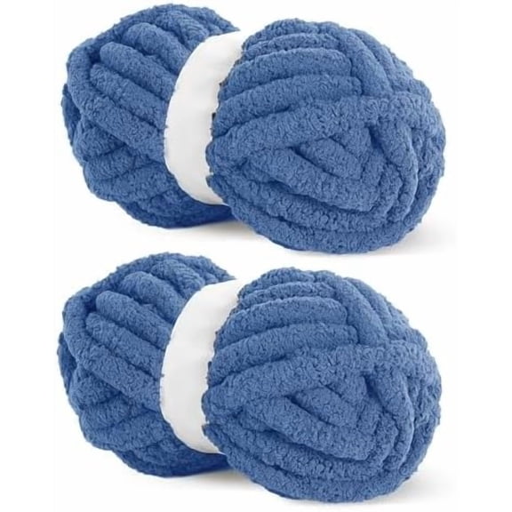 Country Blue Chunky Chenille Yarn for Crocheting and Knitting, Super Bulky Hand Knitting Blanket Yarn, Soft Plush, Jumbo Pack (27 yds, 8 oz Each Skein)
