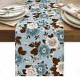 Country Blue Flowers Table Runner Brown Leaves Floral Rustic Botanical ...