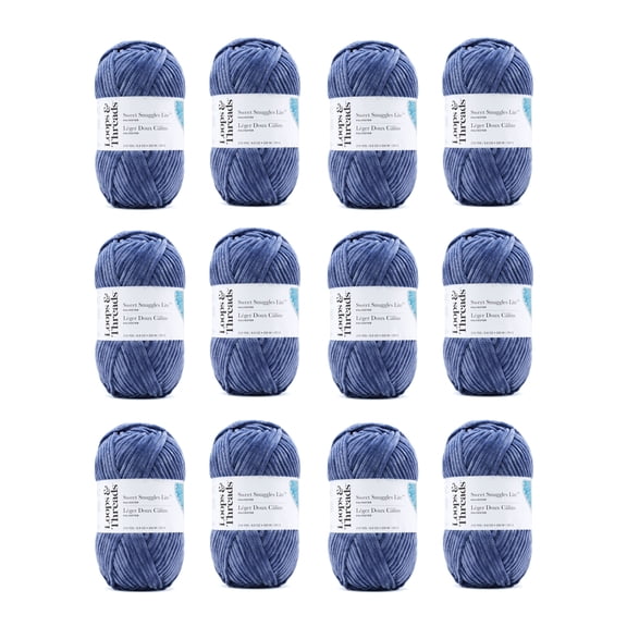 Loops & Threads Country Blue Sweet Snuggles Lite Yarn - Super Bulky Yarn for Knitting, Crochet, Weaving, Arts & Crafts, 12 Pack