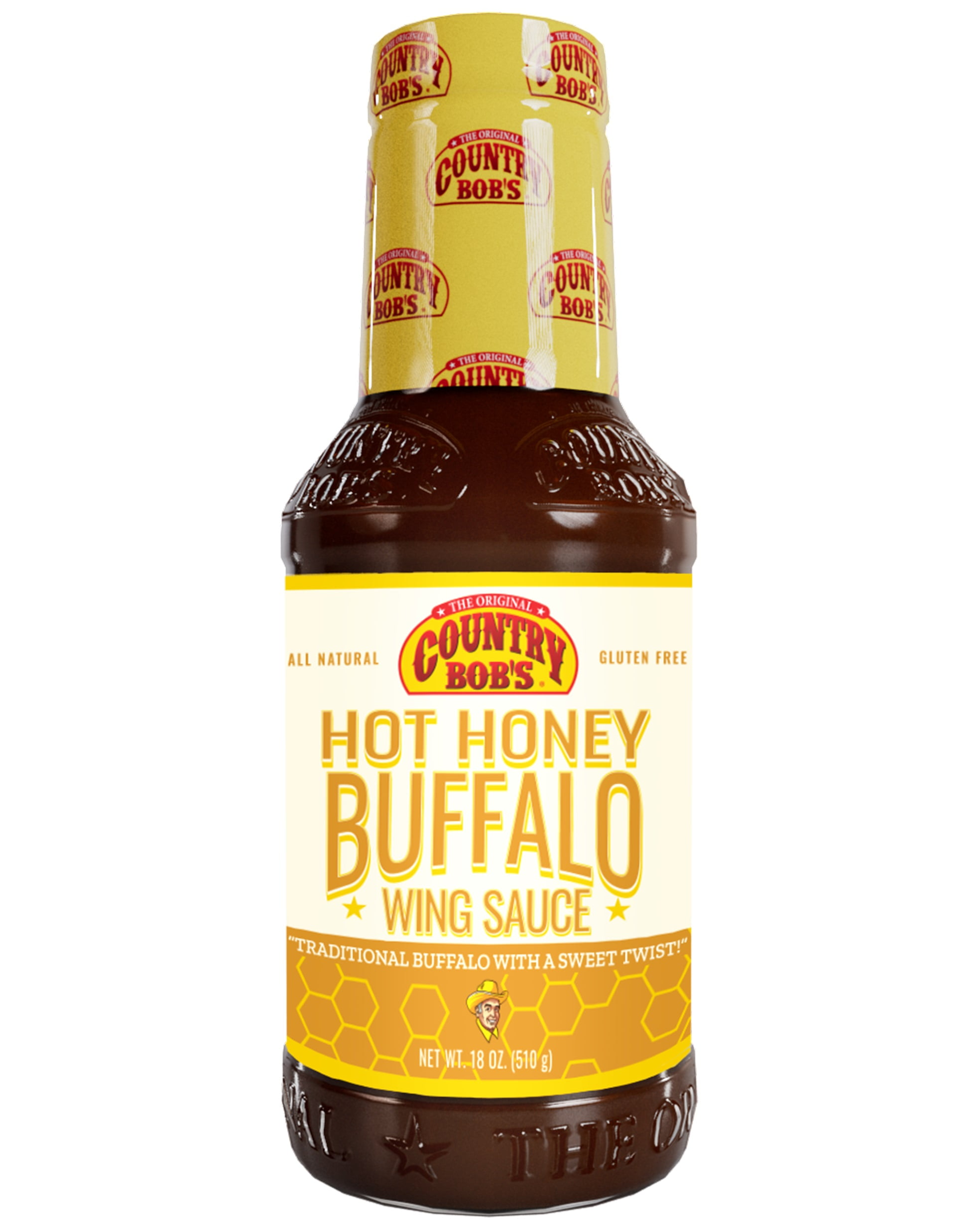 Country Bobs Hot Honey Buffalo Wing Sauce, 18 oz Bottle, Gluten-Free