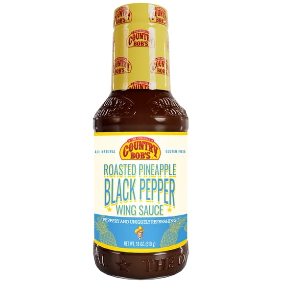 Country Bobs Roasted Pineapple Black Pepper Wing Sauce, 18 oz Bottle