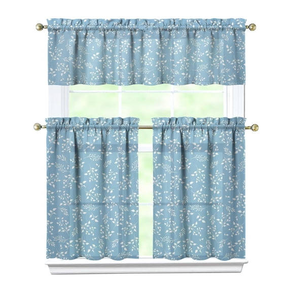 Country Bohemian Curtains 36 Inch - 3 Panel Rustic Floral Set with Vintage Botanical Print, Rod Pocket Kitchen Window Drapes for Farmhouse Style