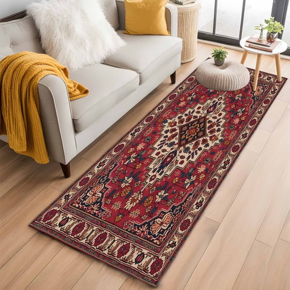 Country Boho 2'x6' Runner Rug, Farmhouse Ethnic Abstract Nation Aesthetic Washable Non-Slip Area Rugs for Hallway Kitchen Floor Bedroom Entryway, Long Laundry Carpet Decoration Indoor Mat
