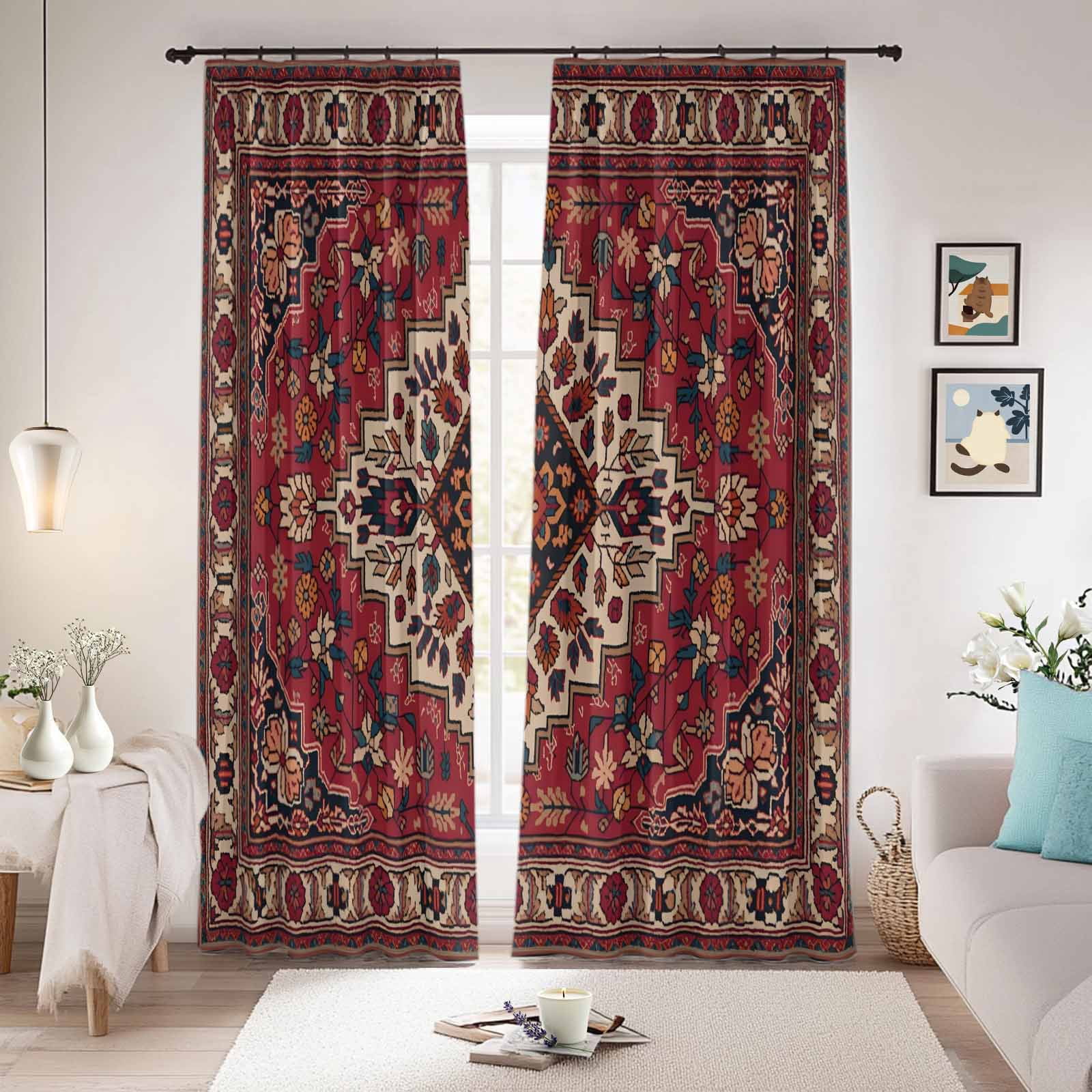 Country Boho Blackout Curtains for Bedroom/Living Room, Pinch Pleated