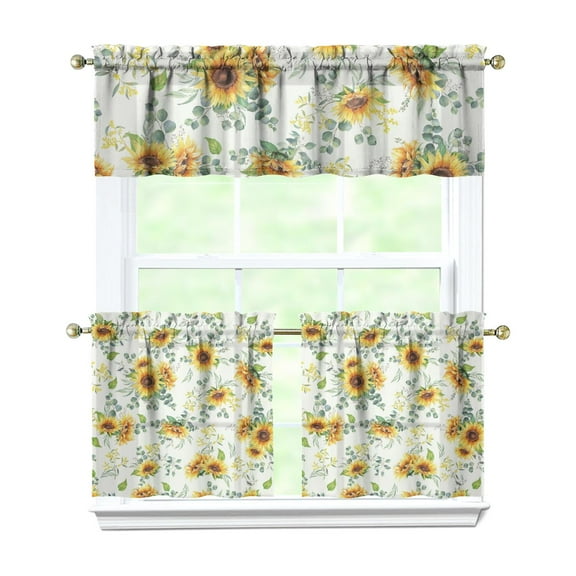 Country Boho Curtains 24" Short - 3 Panel Floral Farmhouse Set with Vintage Botanicals, Rustic Rod Pocket Treatment