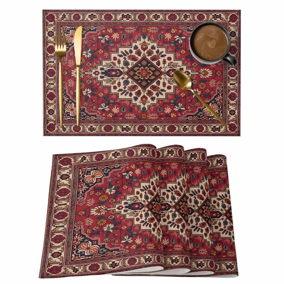 Country Boho Placemats Set of 8, Farmhouse Ethnic Abstract Nation Aesthetic Placemats for Dining Table, Place Mats for Kitchen Tabletop, Waterproof Wipeable Dining Table Mats Set