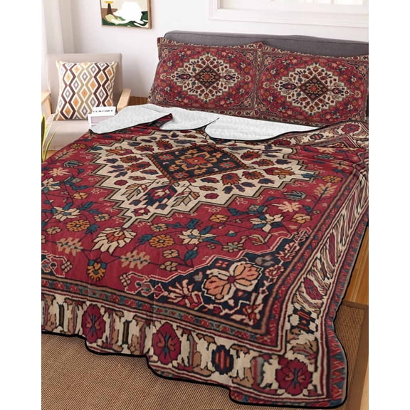 Country Boho Queen Size Down Alternative Comforter, Lightweight Comforter Quilt Bedding Set with Pillow Shams Farmhouse Ethnic Abstract Nation Aesthetic All Seasons Bed Comforter Duvet Insert 90"x96"