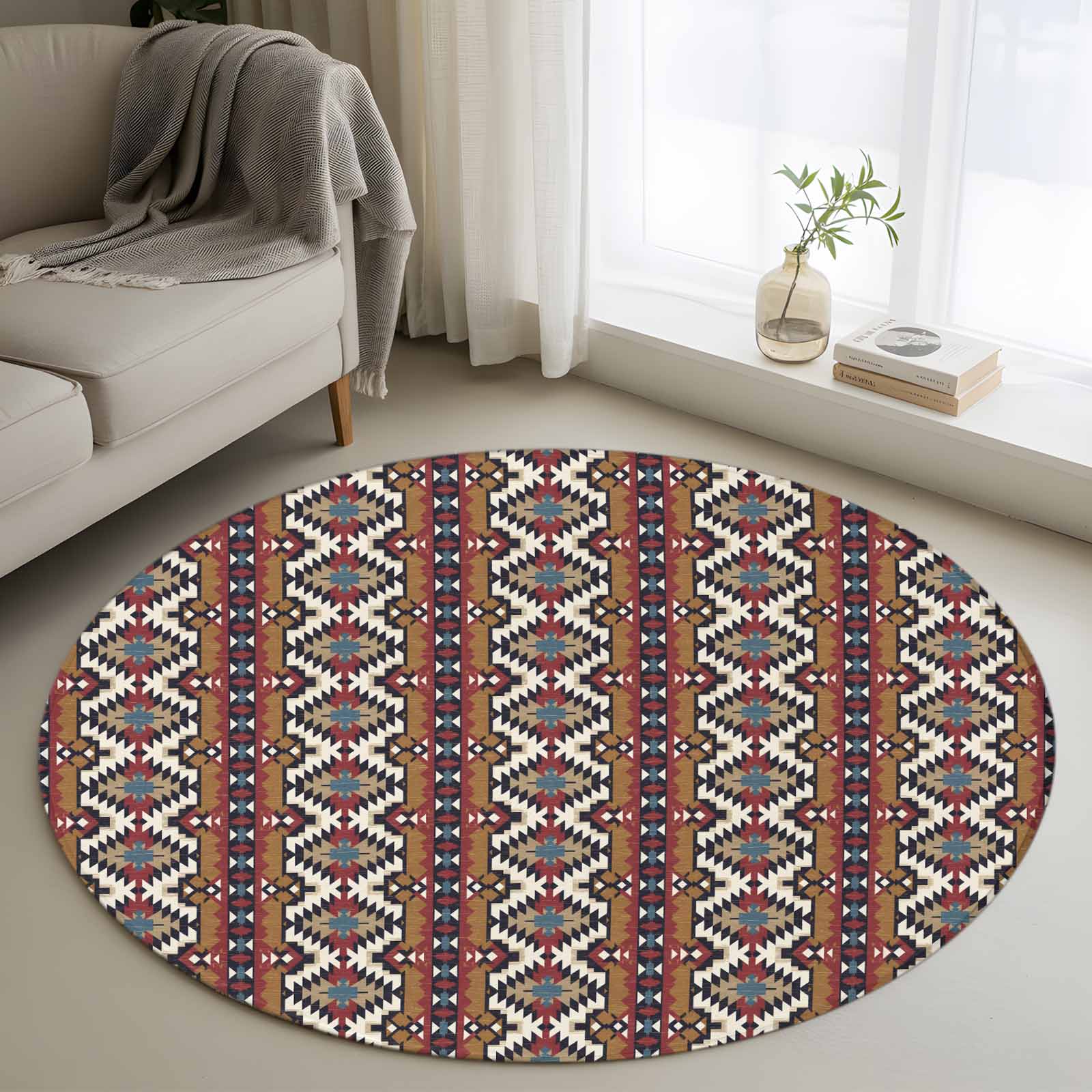 Round Country Style Ruggable Rugs Country Boho Round Rug 3ft Washable Circle Entryway Rugs Non Slip ...