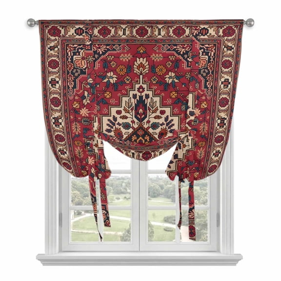 Country Boho Tie Up Curtains for Window, Thermal Insulated Balloon Shade Adjustable Rod Pocket Curtains Valance Panels for Kitchen Bathroom Cafe 34 x 45 Farmhouse Ethnic Abstract Nation Aesthetic