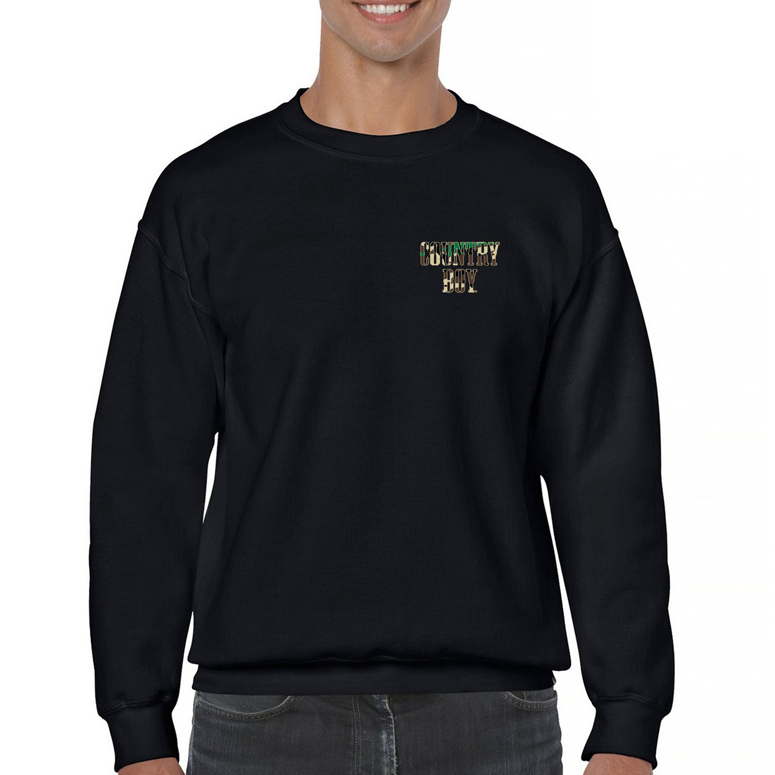Country Boy Camo Crest Crewneck Sweatshirt Small Town Rodeo Cowboy USA Country Boy Camo Crest Crewneck Sweatshirt Small Town Rodeo Cowboy USA