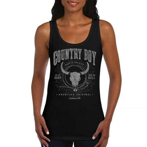 Country Boy Do No Harm Take No Bull Women's Tank Top Vintage Skull Western Boho Cow American Original USA Country