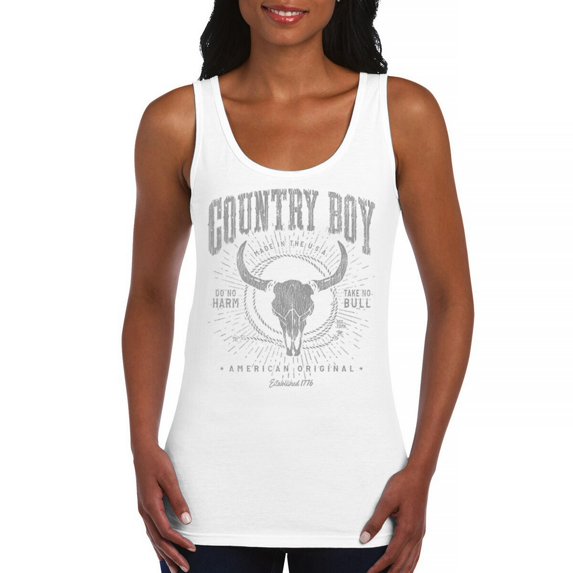 Country Boy Do No Harm Take No Bull Women's Tank Top Vintage Skull Western Boho Cow American Original USA Country