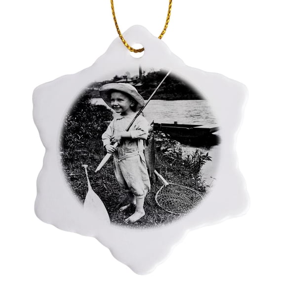 3drose, Country Boy Grayscale, 3 inch Snowflake Porcelain Ornament
