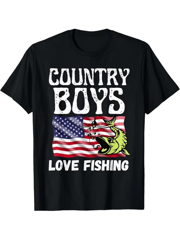 Country Boys Love Fishing USA Flag T-shirt