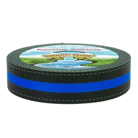 Country Brook Design® 1 1/2 Inch Thin Blue Line Reflective Polyester Webbing, 20 Yards
