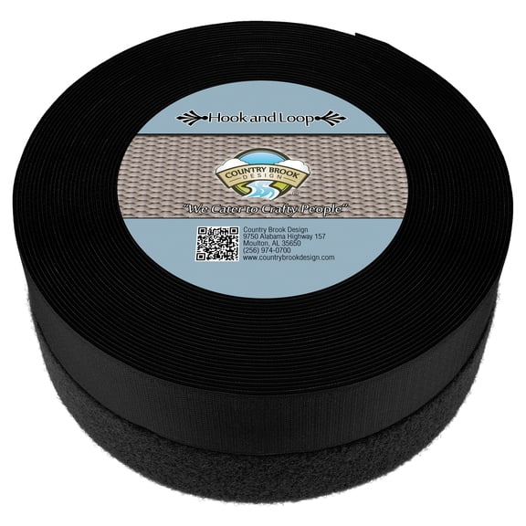 Country Brook Design | 1 1/2 inch Black Sew on Hook and Loop, 2 Rolls of 3 Yards