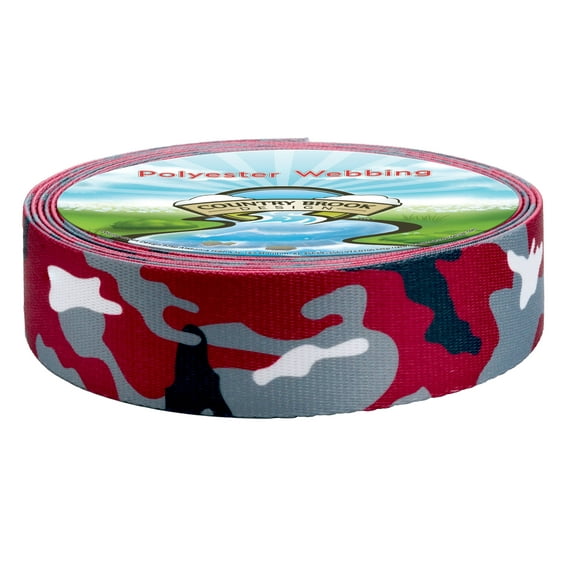 Country Brook Design® 1 1/2 inch Crimson and White Camo Polyester Webbing, 20 Yards