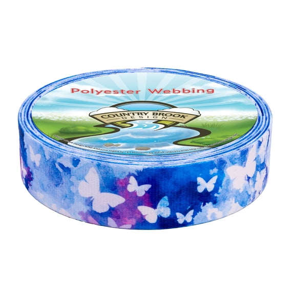 Country Brook Design® 1 1/2 inch Watercolor Butterflies Polyester Webbing, 5 Yards
