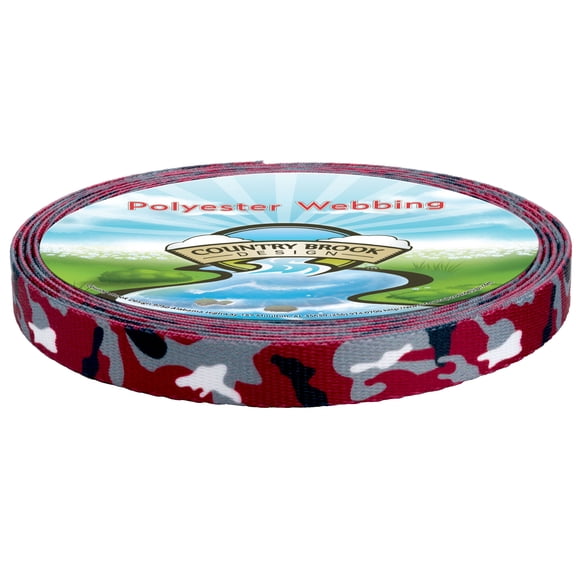 Country Brook Design® 1/2 Inch Crimson and White Camo Polyester Webbing, 5 Yards