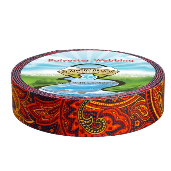 Country Brook Design® 1/2 inch Fire Paisley Polyester Webbing, 5 Yards