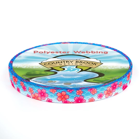 Country Brook Design® 1/2 inch Pink April Blossoms Polyester Webbing, 5 Yards