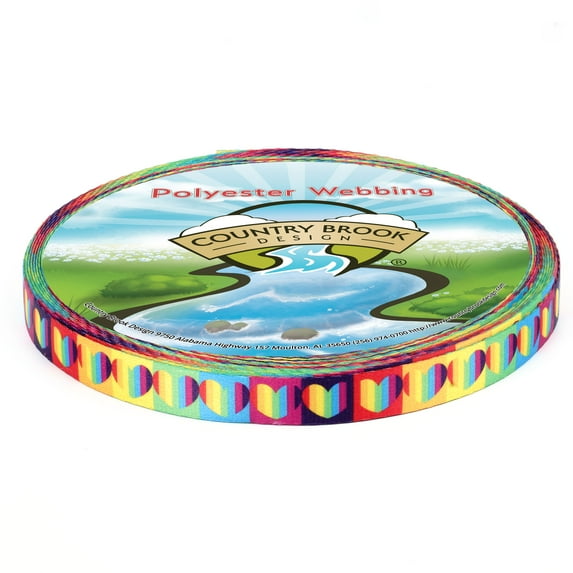 Country Brook Design® 1/2 inch Rainbow Hearts Photo Quality Polyester, 10 Yards