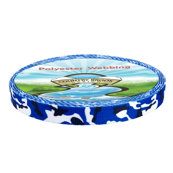 Country Brook Design® 1/2 inch Royal Blue and White Camo Polyester Webbing, 50 Yards