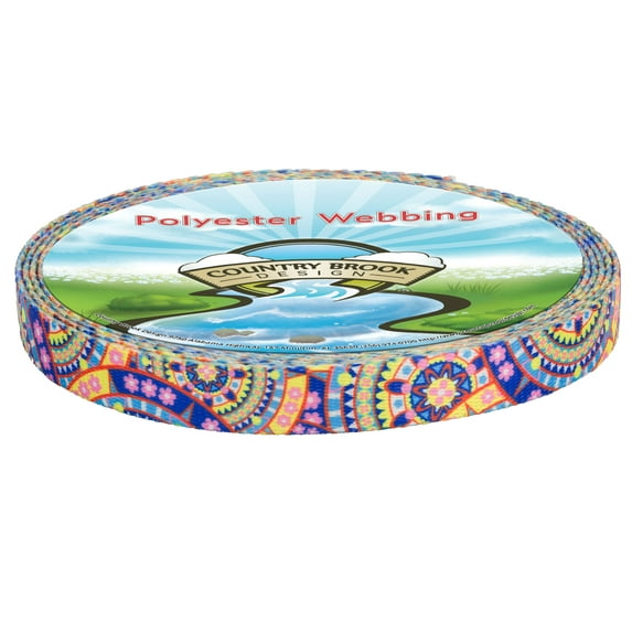 Country Brook Design® 1/2 inch Yellow Boho Mandala Polyester Webbing, 5 Yards