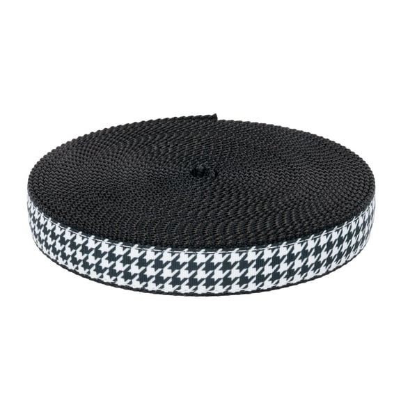 Country Brook Design® 1 Inch Houndstooth Ribbon on Black Nylon Webbing, 5 Yards