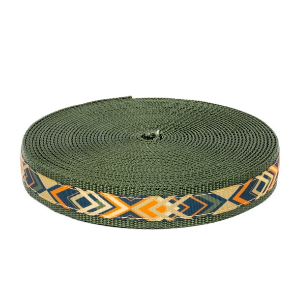 Country Brook Design - 1 Inch Terracotta Arrows Ribbon on Dark Olive Drab Nylon Webbing (10 Yards)